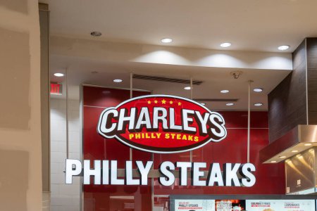 Photo for Orlando, Florida, USA - January 27, 2022: Charleys Cheesesteaks food stand at a shopping malls food court in Orlando, Florida, a counter-service chain restaurant offering Philly-style cheesesteaks - Royalty Free Image