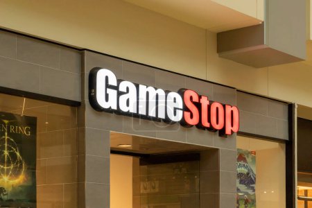 Photo for Houston, Texas, USA - February 25, 2022: GameStop store sign in a shopping mall. GameStop Corp. American video game, consumer electronics, gaming and merchandise retailer. - Royalty Free Image