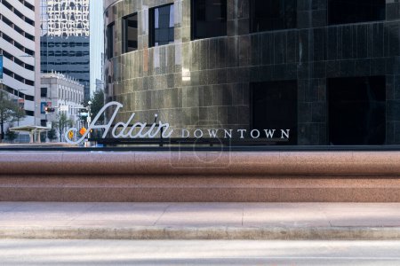 Photo for Houston, Texas, USA - February 27, 2022: Adair downtown restaurant sign in Houston, Texas, USA. Adair Concepts is a family-owned, Houston-based restaurant group. - Royalty Free Image