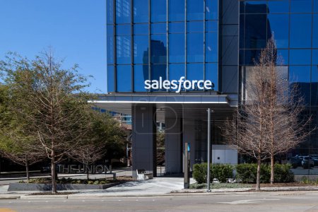 Photo for Dallas, Texas, USA - March 20, 2022: The entrance to Salesforce office building in Dallas, Texas, USA. Salesforce, Inc. is an American cloud-based software company. - Royalty Free Image