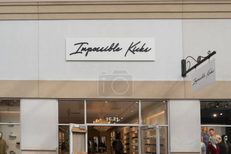 Photo for Orlando, Florida, USA- January 21, 2022: Impossible Kicks store sign is seen in Orlando, Florida. Impossible Kicks is a Shoe store. - Royalty Free Image