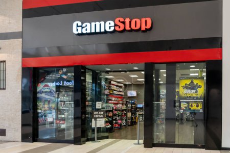 Photo for Orlando, Florida, USA - January 27, 2022: Closeup of GameStop store sign in a mall. GameStop is an American video game, consumer electronics, and gaming merchandise retailer. - Royalty Free Image