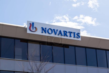Photo for Bannockburn, Illinois, USA - March 27, 2022: Novartis closeup sign on the building. Novartis International AG is a Swiss multinational pharmaceutical corporation. - Royalty Free Image