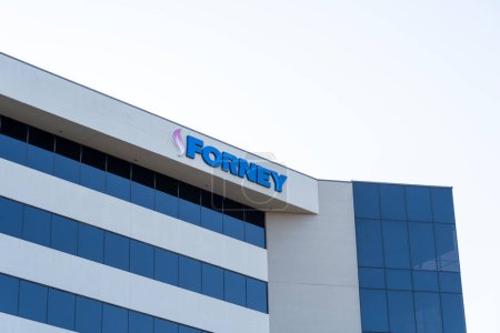 Photo for Addison, Texas, USA - March 19, 2022: Forney sign on its headquarters building in Addison, Texas, USA. Forney Corporation is an American company providing safe combustion. - Royalty Free Image
