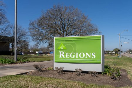 Photo for Pearland, TX, USA - March 10, 2022: Close up of Regions bank sign at one of their branches. Regions Financial Corporation is an American bank holding company. - Royalty Free Image
