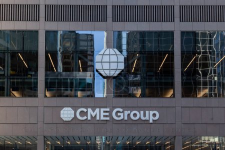 Photo for Chicago, Illinois, USA - March 28, 2022: CME Group logo sign on the building in Chicago, Illinois, USA. CME Group Inc. is an American global markets company. - Royalty Free Image