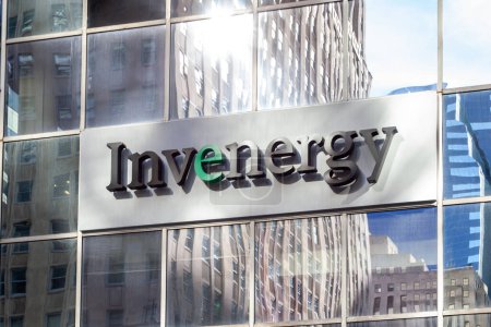 Photo for Chicago, Illinois, USA - March 28, 2022: Invenergy sign on the building at its headquarters in Chicago, Illinois, USA. Invenergy is an American power generation development and operations company. - Royalty Free Image