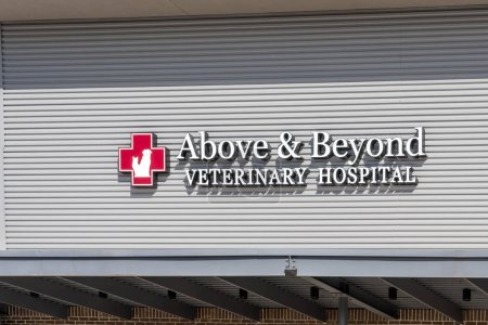 Photo for Pearland, Texas, USA - February 19, 2022: Above and Beyond Veterinary Hospital sign on the building in Pearland, Texas, USA. Above and Beyond is a family owned veterinary hospital. - Royalty Free Image