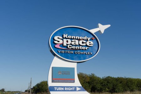 Photo for Merritt Island, Florida, USA - January, 15, 2022: Kennedy Space Center Visitor Complex sign is shown in Merritt Island, Florida, USA, the visitor center at NASA's Kennedy Space Center. - Royalty Free Image