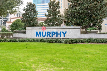 Photo for Houston, Texas, USA - March 6, 2022: Murphys sign at its headquarters in Houston, Texas, USA. Murphy Oil Corporation is an American oil and natural gas exploration and production company. - Royalty Free Image