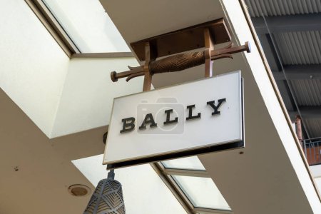 Photo for Honolulu, HI, USA - January 14, 2024: Close-up of Bally hanging store sign at their store in a shopping mall in Waikiki, Hawaii. Bally is a Swiss luxury fashion house. - Royalty Free Image