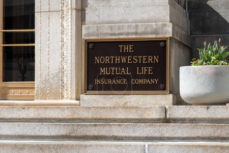 Photo for Company sign at the headquarters of Northwestern Mutual in Milwaukee, Wisconsin, USA, May 3, 2023. Northwestern Mutual is an American financial services mutual organization. - Royalty Free Image
