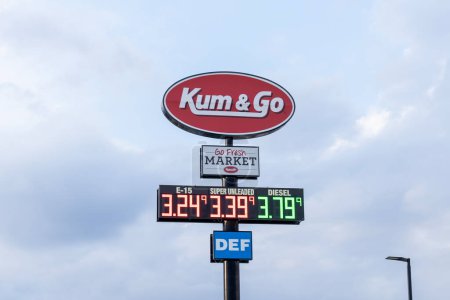 Photo for A Kum and Go Gas station sign is seen along State Hwy 105, Northwood, IA, United States, May 5, 2023. - Royalty Free Image