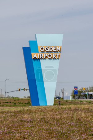 Photo for Ogden Airport sign is seen four miles southwest of Ogden, in Weber County, Utah. Ogden-Hinckley Airport is a public airport. - Royalty Free Image
