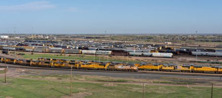 Photo for Union Pacifics Bailey Yard viewed from Golden Spike Tower in North Platte, NE, USA - May 8, 2023. Union Pacifics Bailey Yard in North Platte is the largest railroad classification yard in the world - Royalty Free Image