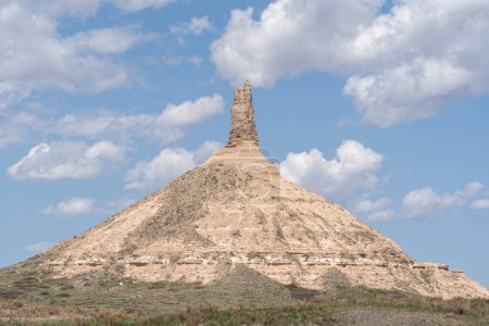 Photo for Chimney Rock National Historic Site in Morrill County, western Nebraska, USA, May 8, 2023. Chimney Rock is a prominent geological rock formation - Royalty Free Image