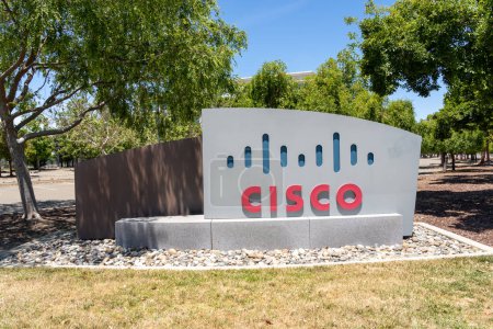 Photo for Cisco headquarters in San Jose, California, USA - June 8, 2023. Cisco Systems, Inc., is an American-based multinational digital communications technology conglomerate corporation. - Royalty Free Image