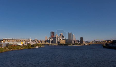 Photo for Cityscape of Pittsburgh, Pennsylvania. Allegheny and Monongahela Rivers in Background. Ohio River. Pittsburgh Downtown With Skyscrapers and Beautiful Sky. Postcard View. - Royalty Free Image