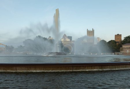 Photo for Point State Park Fountain in Pittsburgh, Pennsylvania. Long Exposure Photo shoot and Blurry Water Because of Long Exposure. Evening - Royalty Free Image