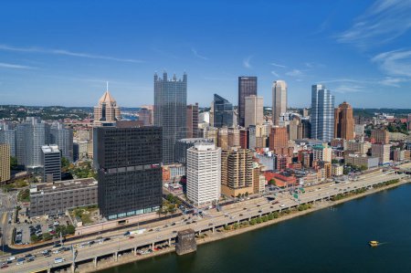 Photo for Pittsburgh Skyline with Downtown and Business District. River in Foreground - Royalty Free Image