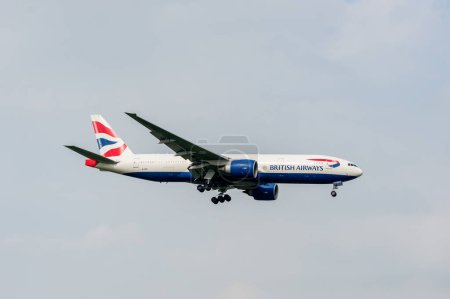 Photo for British Airways Airlines Boeing 777 G-VIID landing in London Heathrow International Airport. - Royalty Free Image