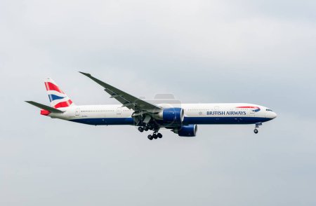 Photo for British Airways Airlines Boeing 777 G-STBJ landing in London Heathrow International Airport. - Royalty Free Image