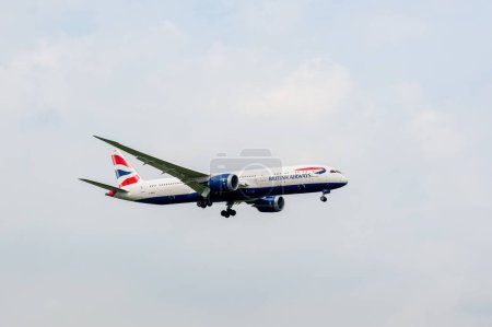 Photo for British Airways Airlines Boeing 787 Dreamliner G-ZBKJ landing in London Heathrow International Airport. - Royalty Free Image