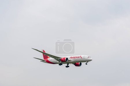 Téléchargez les photos : Avianca Airlines Boeing 787 Dreamliner V782AV atterrissage à l'aéroport international Heathrow de Londres. - en image libre de droit