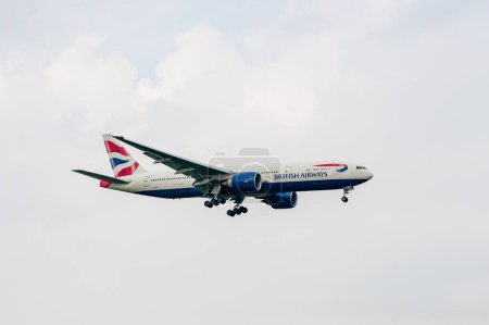 Photo for British Airways Airlines Boeing 777 G-VIIF landing in London Heathrow International Airport. - Royalty Free Image