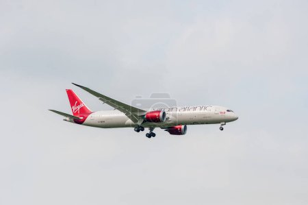 Photo for Virgin Atlantic Airlines Boeing 787 Dreamliner G-VBOW landing in London Heathrow International Airport. - Royalty Free Image