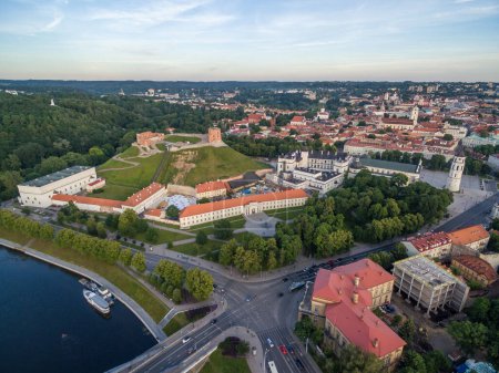 Photo for Vilnius Old Town and River Neris, Gediminas Castle and Old Arsenal, Hill of Three Crosses, National Museum of Lithuania, Old Arsenal and Palace of the Grand Dukes of Lithuania in Background - Royalty Free Image