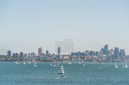 Photo for Sydney Cityscape, Business Skyscraper and Water with Yachts. Landscape. Australia - Royalty Free Image