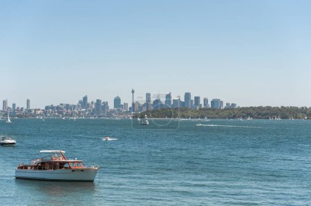 Photo for Sydney Cityscape, Business Skyscraper and Water with Yachts. Landscape. Australia - Royalty Free Image