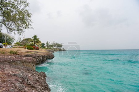 Téléchargez les photos : Coastline of Miami Beach Landscape with Ocean Waves in Barbados - en image libre de droit