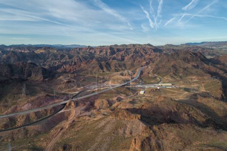 Photo for Nevada Overlook place with Mountains and Road in Background. Sightseeing Place, next to Hoover Dam. USA - Royalty Free Image