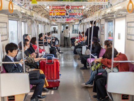 Foto de Train Interior and People are traveling to Narita International Airport, Tokyo, Japan. - Imagen libre de derechos