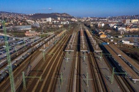 Photo for Kelenfold Train Station in Budapest, Hungary and Cityscape in Background. - Royalty Free Image