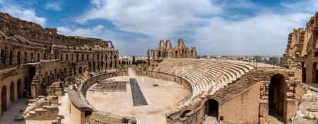 Photo for Amphitheatre of El Jem in Tunisia. Amphitheatre is in the modern-day city of El Djem, Tunisia, formerly Thysdrus in the Roman province of Africa. It is listed by UNESCO since 1979 as a World Heritage Site - Royalty Free Image
