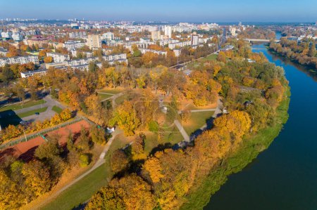 Photo for Public Park and River Neris in Vilnius City, Lithuania. Autumn. Tuskulenai Park - Royalty Free Image