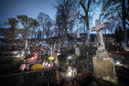Photo for Catholic Cemetery Rasos in Vilnius, Lithuania. All Saints' Day November 1st - Royalty Free Image
