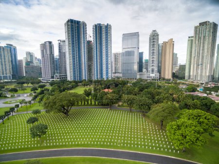 Photo for Manila American Cemetery and Memorial. Located in Fort Bonifacio, Taguig City, Metro Manila. Philippines. Drone Point of View - Royalty Free Image