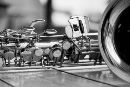 Photo for Closeup of Saxophone. Black and White - Royalty Free Image