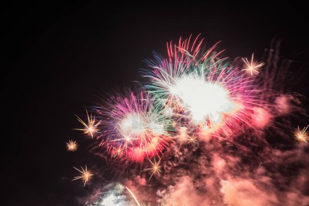 Photo for Colorful firework with bokeh background. New Year celebration, Abstract holiday background - Royalty Free Image