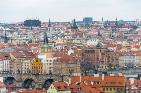 PRAGUE, CZECH - MARCH 12, 2016: Cityscape of Prague. Old Town Architecture. Charles Karluv Bridge.