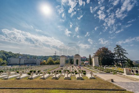 Photo for LVIV, UKRAINE - SEPTEMBER 11, 2016: Lviv City and Lychakiv Cemetery. Sightseeing Place. Polish Orlat Cemetery - Royalty Free Image