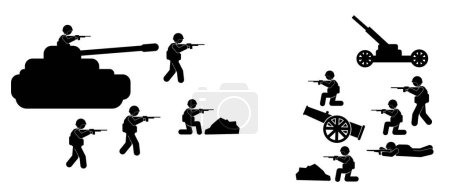 Ilustración de Ilustración vectorial militar, soldados del ejército, siluetas militares, ilustración de guerra - Imagen libre de derechos