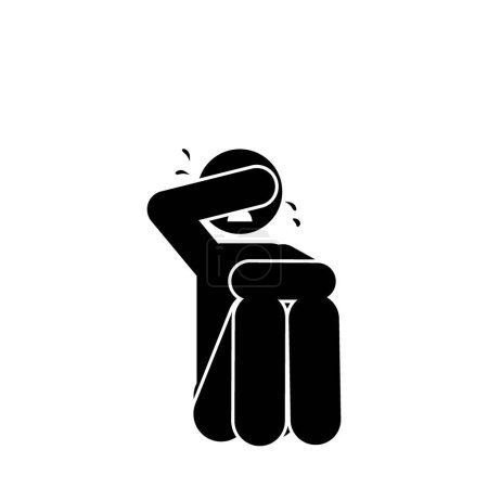 Ilustración de Hombre llorando icono sobre fondo blanco, estilo de silueta, ilustración vectorial, pictograma figura palo - Imagen libre de derechos