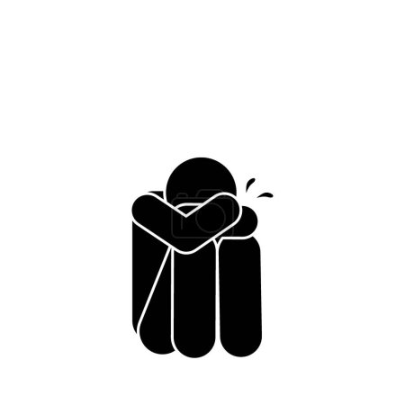 Illustration for Man crying icon over white background, silhouette style, vector illustration, stick figure pictogram - Royalty Free Image