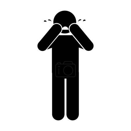 Illustration for Man crying icon over white background, silhouette style, vector illustration, stick figure pictogram - Royalty Free Image