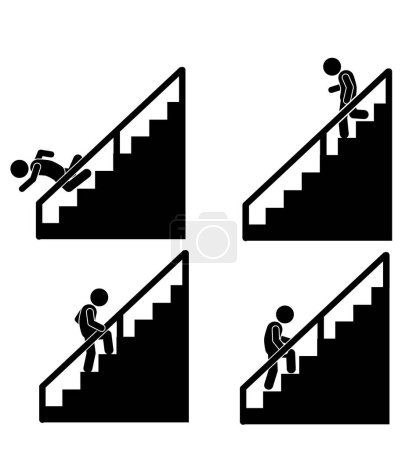 Illustration for Flat illustration vector  stick figure,stickman,pictogram up stairs, down stairs - Royalty Free Image